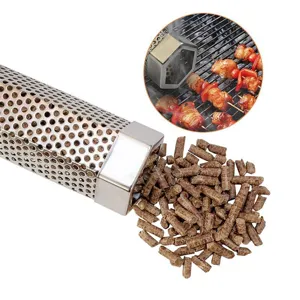 Tubo ahumador hexagonal de acero inoxidable para barbacoa con pellets de madera