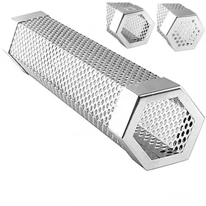 Primer plano detallado del tubo de ahumado hexagonal de acero inoxidable 304 BBQ