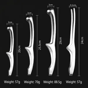 Detailed size and weight specifications for four types of stainless steel food tongs