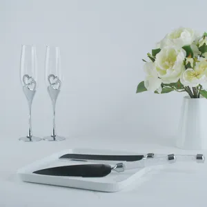 Hochzeitstorte Messer Heber Kristall Champagner Flöte Set 4 Stk edelstahl Geschirr Details