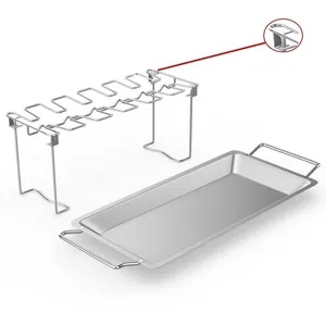 Detailed view of stainless steel folding chicken leg rack and roasting pan set