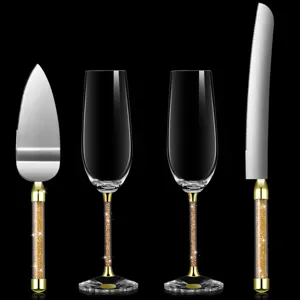 Hochzeit Torte Messer Und Heber Mit Champagnerflöten Edelstahl Kristall Strass Griff Geschirr