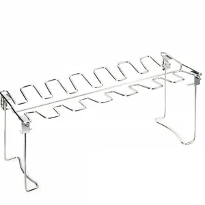 Folding stainless steel chicken leg rack for outdoor grilling and kitchen oven use
