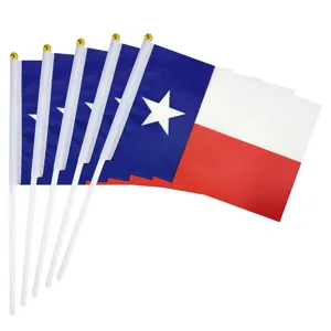 Set di 5 piccole bandiere del Texas portatili con bastoncini di plastica e punte d'oro