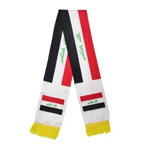 Detailweergave van sjaal met de vlag van Irak met franjes in satijnpolyester