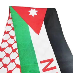 Detailansicht eines Jordanien-Flaggen-Schals aus Satin-Polyester mit Kufiya-Muster