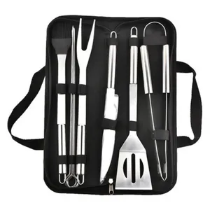 Professionelles Grillbesteck-Set aus Edelstahl in einer tragbaren schwarzen Tragetasche