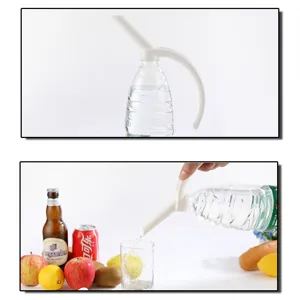 Universal portable plastic beverage bottle handle pourer for easy water and soda pouring