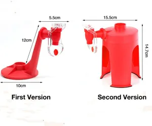 Size comparison of red portable beverage dispenser versions one and two