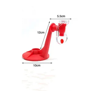 Side view of red plastic beverage dispenser with dimensions 12cm height and 10cm base