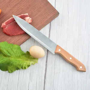 Professional stainless steel BBQ knife with ergonomic wooden handle for outdoor picnic
