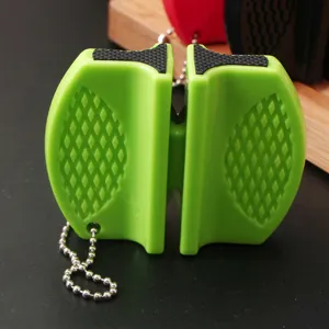 Portable lime green mini knife sharpener with bead chain for kitchen and outdoor