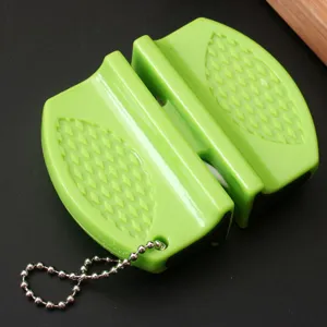 Mini portable green double-sided knife sharpener for home kitchen and outdoor use