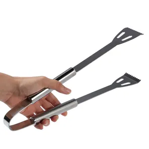 Pinza da barbecue in acciaio inox con testa a spatola e bordo seghettato per uso domestico
