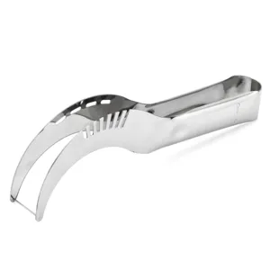 Stainless steel watermelon slicer tool with curved blade for efficient melon cutting