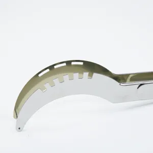Detailed view of curved stainless steel watermelon slicer blade for precise melon cutting