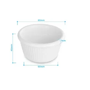 White ceramic sauce dipping bowl with 80mm top diameter and 40mm height for restaurant