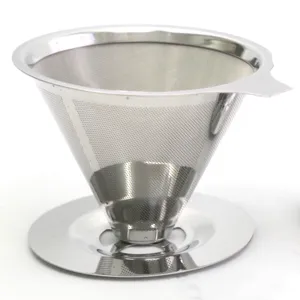 Edelstahl Kaffeefilter Doppelschicht Pour Over Kaffeetröpfchen Kegel Kaffeefilter Mit Basis Küchen Kaffeegeschirr