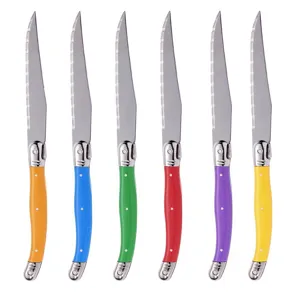 6-piece colorful steak knife set stainless steel serrated blades with durable handles