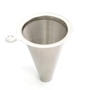 Edelstahl Kegel Kaffeefilter langlebig doppellagiges Netz feines Sieb fuer Kuche