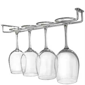 Soporte Colgante de Hierro para Copas de Vino Bajo Gabinete Estante Monofila Plateado Organizador de Almacenamiento Cocina