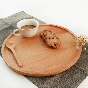 Bandeja Redonda De Madera De Haya Con Veta Natural Plato Para Pan Postre Café Té Vajilla De Madera Maciza Minimalista Para El Hogar
