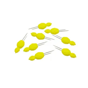 Set of 8 stainless steel corn holders with yellow pineapple handles for BBQ fruit