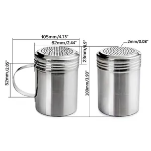 Set di spargipepe in acciaio inox con dimensioni precise e coperchi forati per cucina