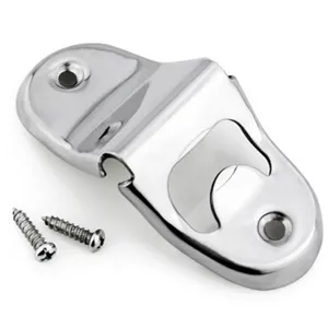 Wall-mounted stainless steel bottle opener with two mounting screws for bar kitchen