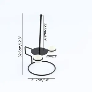 Black metal snack stand showing detailed dimensions and dipping cup holders