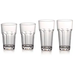 Macro view showing the detailed texture and size comparison of clear octagonal acrylic cups.
