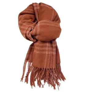 Écharpe à carreaux orange vintage avec franges pour la chaleur de l'automne et de l'hiver