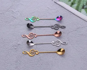 Set of 5 musical note handle stainless steel coffee spoons in various metallic finishes