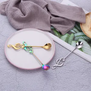 Creative music note stainless steel coffee spoons in gold, silver, and iridescent colors
