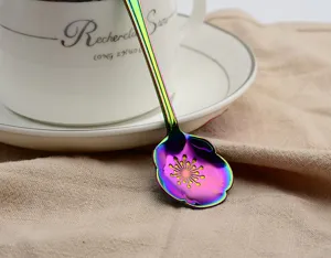 Colorful electroplated flower spoon stainless steel coffee mixing spoon creative tableware