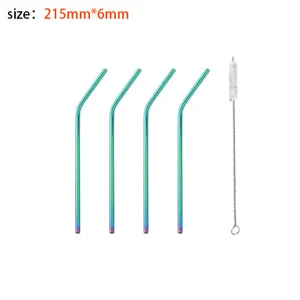 Set de pajitas de acero inoxidable 4pcs pajitas de metal de colores con cepillo 215x6mm