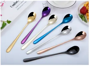 Cuchara larga coreana de acero inoxidable 304 para café, postres y bebidas frías.