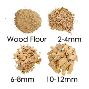 Variety of natural smoking wood chips and powder for BBQ and cocktails in different sizes
