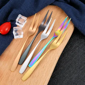 Set van 5 kleurrijke roestvrijstalen fruitvorkjes met minimalistisch ontwerp voor desserts