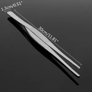 Detailed dimension view showing 30cm length of stainless steel long kitchen tongs tool
