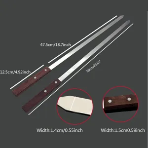 Detailansicht der 60 cm Edelstahl-Grillspieße mit genauen Abmessungen und Breite.