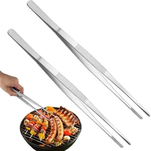 Stainless Steel Kitchen Tweezers Tongs Non-slip Precision Food Tongs For BBQ Cooking Plating Long Metal Tweezers Kitchen Tongs