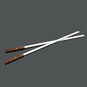 Große Edelstahl Grillspieße Mit Palisandergriff Flache Grillspieße Für Fleisch Lamm Grillen Outdoor BBQ Werkzeuge