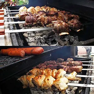 60cm Edelstahl BBQ Spieße mit Holzgriffen, dicke breite flache Stangen zum Grillen im Freien.