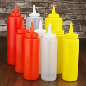 Bouteille à Presser en Plastique Distributeur de Condiments Pour Ketchup Moutarde Mayo Vinaigrette Cuisine Bouteille PE