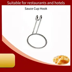 Close-up of chrome plated condiment cup holder hook for buffet snack display