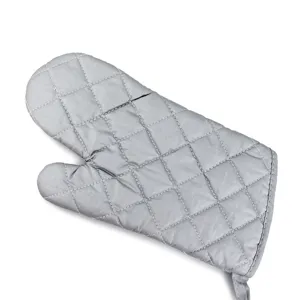 Silver quilted heat resistant oven mitt for kitchen baking and grilling utility