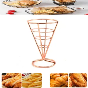 Rose gold electroplated cone wire snack stand for french fries and buffet snacks
