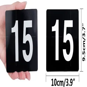 Detaillierte Größenangaben für 10x9.5cm schwarze Kunststoff-Tischnummern