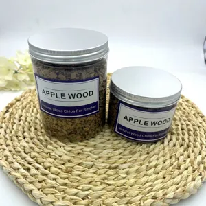 Detail macro shot of natural apple wood chips in two clear jars for cocktail smoker